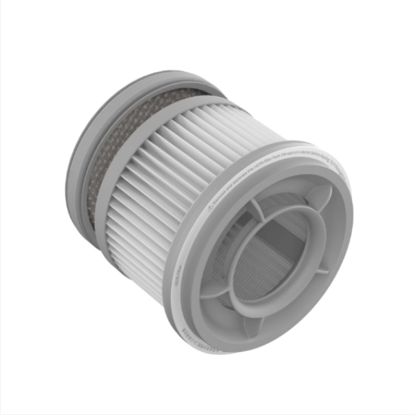 Gray cylindrical filter on a white background