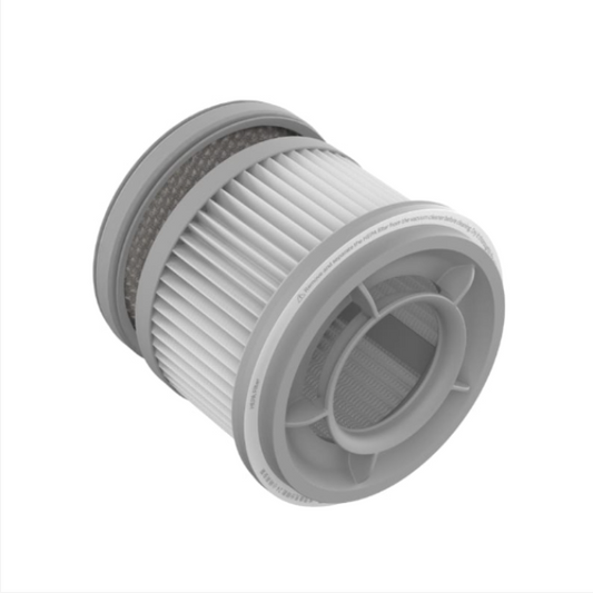 Gray cylindrical filter on a white background