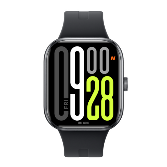 Smartwatch with a black strap on a white background
