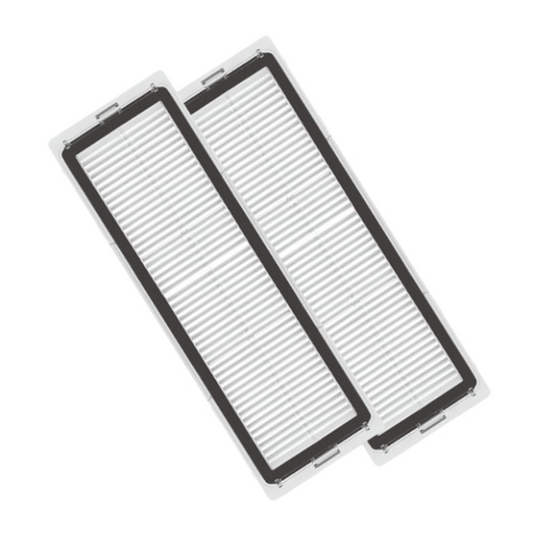 Two rectangular air filters with black frames on a white background