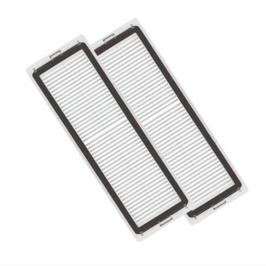 Two rectangular air filters with black frames on a white background