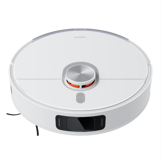 Round robot vacuum cleaner with visible brand logo on a white background