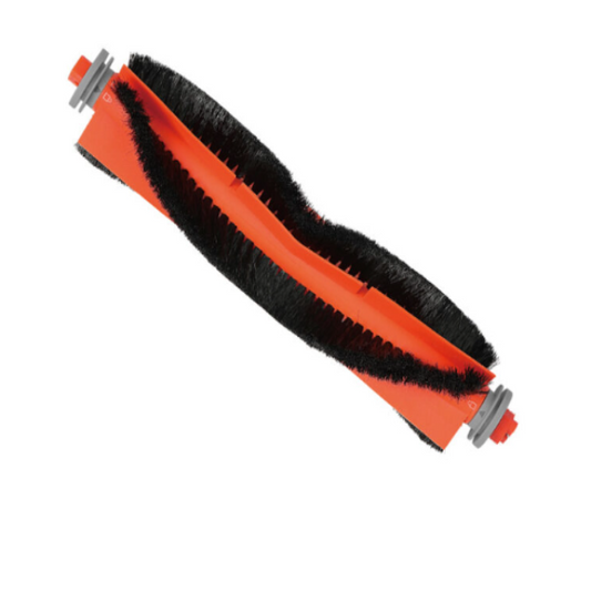 Cleaning brush with black bristles and orange body on a white background