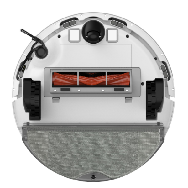 Top view of a round robot vacuum cleaner on a white background