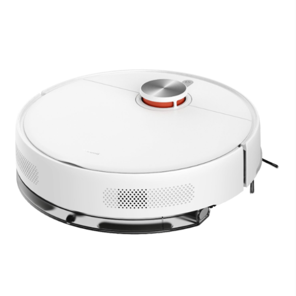 White robotic vacuum cleaner on a white background