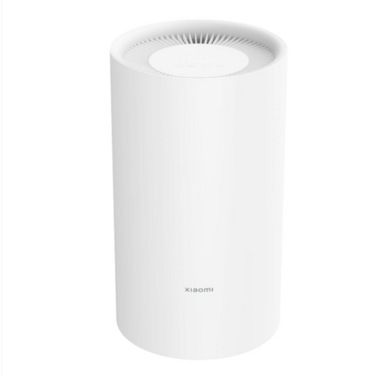 White cylindrical device with Xiaomi logo on a white background