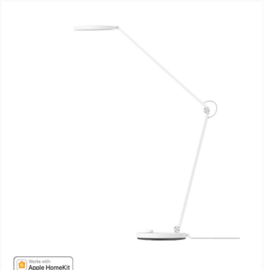 White LED desk lamp on a white background with Apple HomeKit logo.