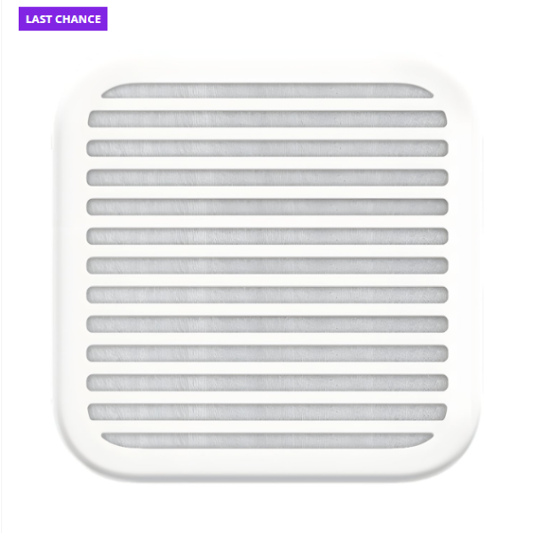 White slotted object on a white background with 'Last Chance' text in purple at the top left corner.