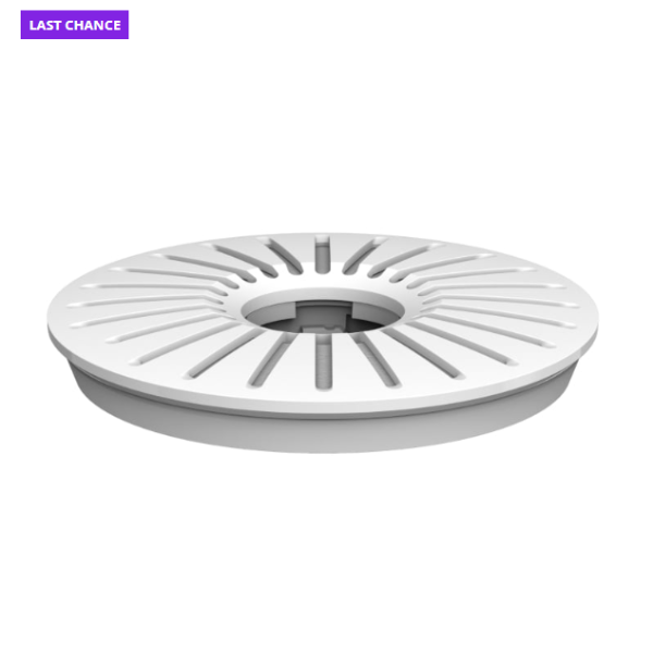 White kitchen tool with slotted design on a white background