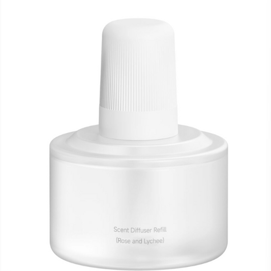 White scent diffuser refill bottle on a white background