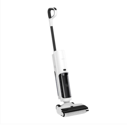 White and black vacuum cleaner on a white background
