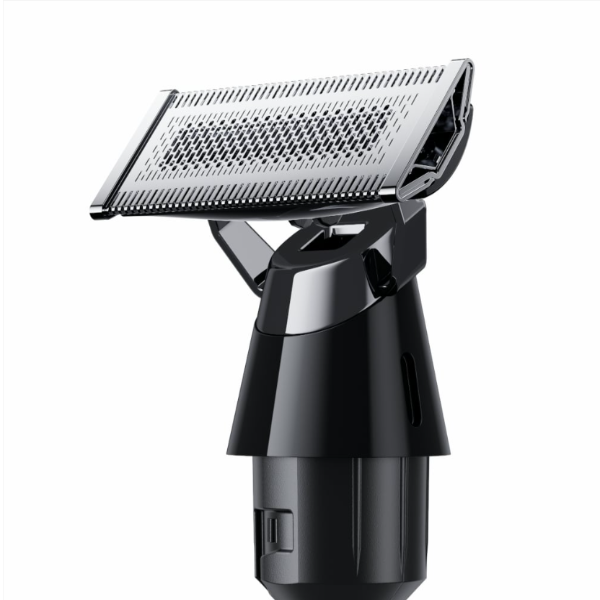 Black electric shaver on a white background