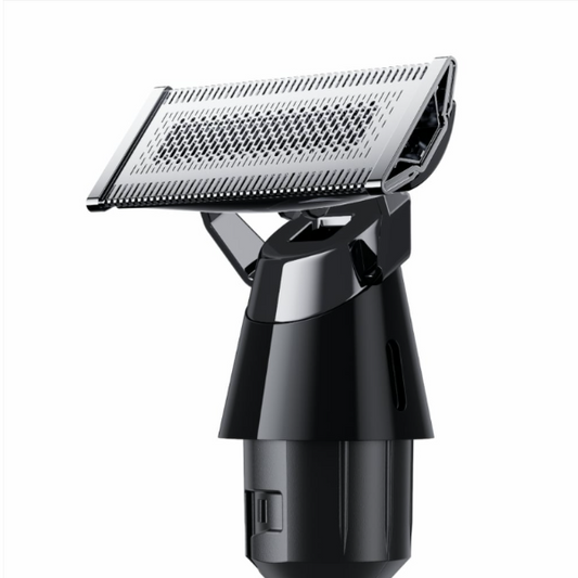Black electric shaver on a white background