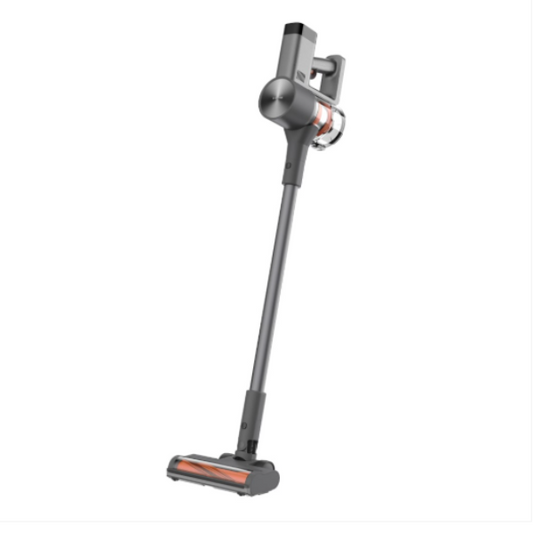 Gray and black vacuum cleaner on a white background