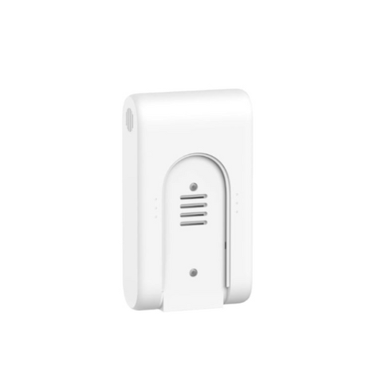 White electronic device with a rectangular shape and rounded edges on a white background