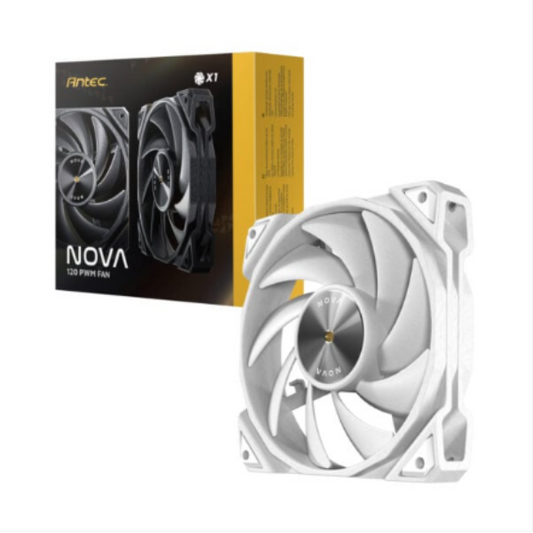 Antec NOVA 120mm PWM fan with packaging on a white background